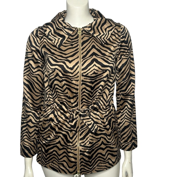 Dana Buchman Animal Print Jacket Black/Tan Belted Size Medium Coat - Picture 1 of 17